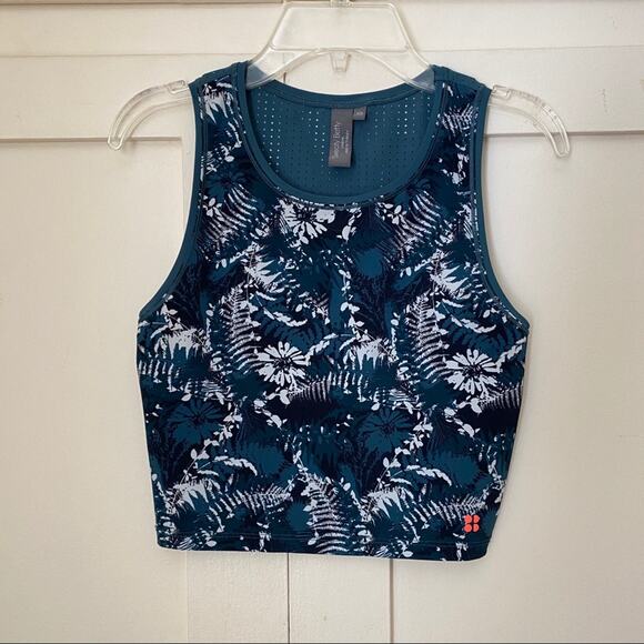 Sweaty Betty Homestraight Running Teal Stargazer Wild Garden Print Crop Top XS - Picture 2 of 7